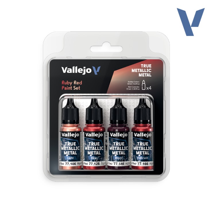 Набор из 4 красок Vallejo "True Metallic Metal" оттенки: Ruby Red