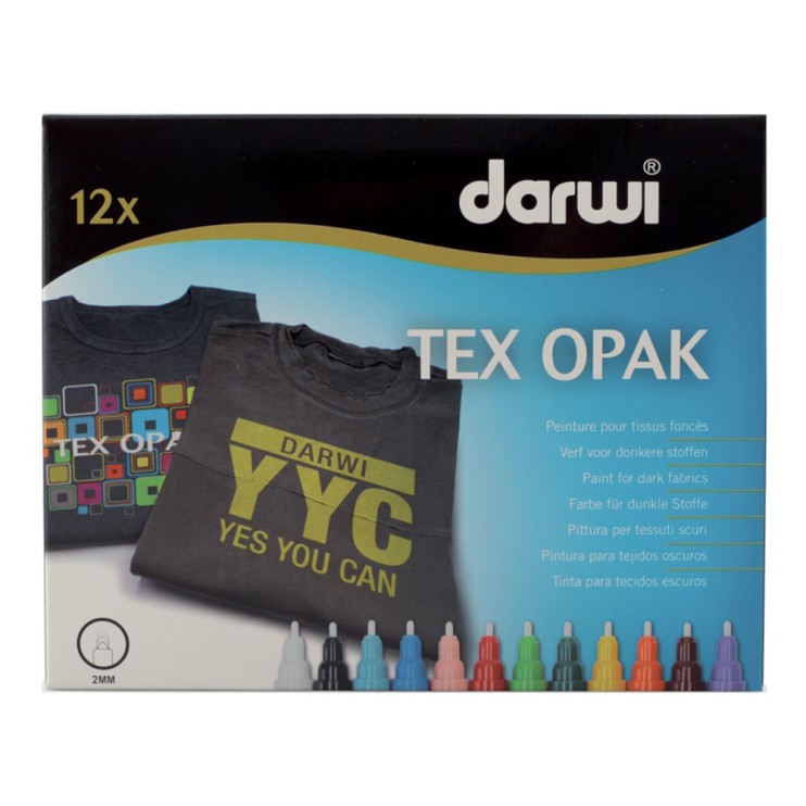 Набор маркеров по текстилю DARWI "Tex Opak" 12 цветов по 3мл (0160012K01)