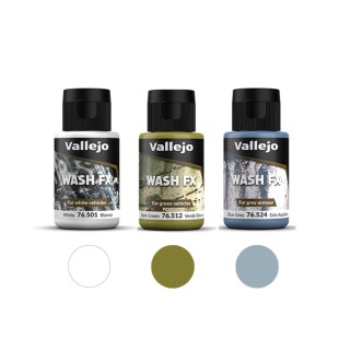 Набор тонирующей жидкости Vallejo "Model Wash" 3 штуки (501, 512, 524) по 35мл