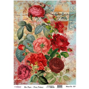 Рисовая карта для декупажа Cadence "Rice paper" 30х42см, RDP737 розы в красных тонах