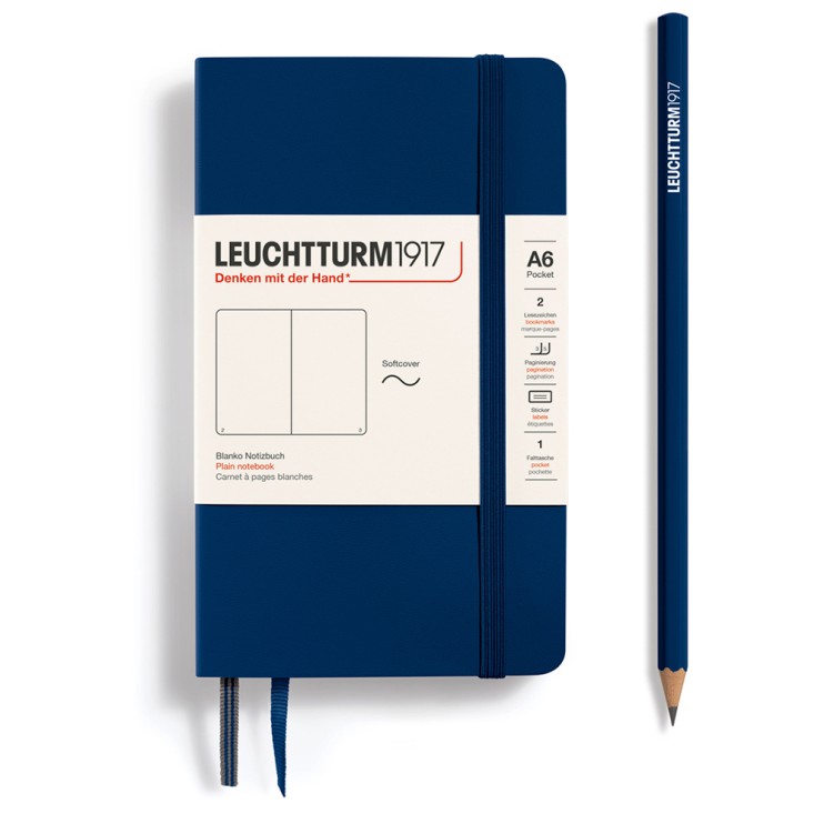 Блокнот без линовки Leuchtturm1917 "Pocket" A6, 61л, 80гр/м² ,мягкая обложка,Синий Неви