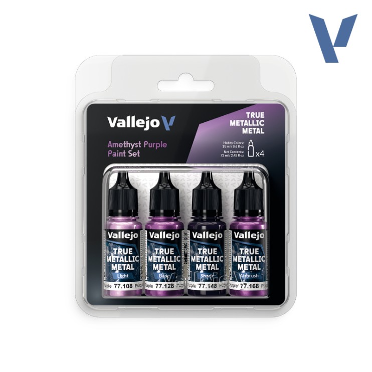 Набор из 4 красок Vallejo "True Metallic Metal" оттенки: Amethyst Purple