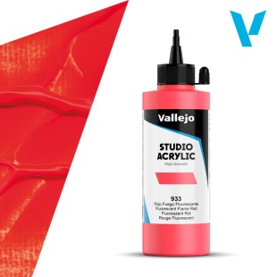 Акрил Vallejo "Studio" 933 Fluorescent Flame Red (Красный флюо), 200мл
