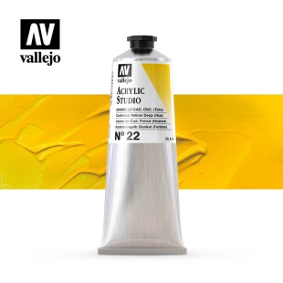 Акриловая краска Vallejo "Studio" #22 Cadmium Yellow Deep (Кадмий желтый темный), 125мл