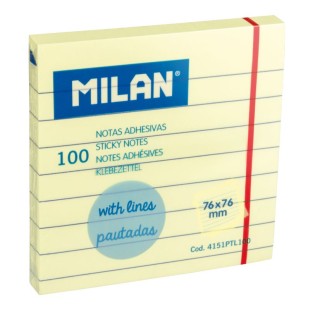 Бумага для заметок самоклеящаяся "MILAN" желтая линованная, 76х76мм, 100л