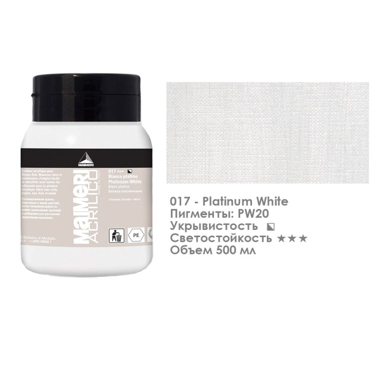 Акрил Maimeri "Acrilico" 500 мл, №017 Platinum White/ Белила платиновые (0934017)