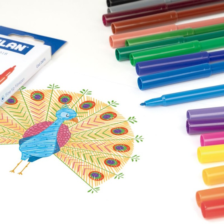 Набор фломастеров "Milan" 12 цветов, тонкий наконечник, в картонной упаковке