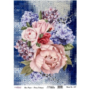 Рисовая карта для декупажа Cadence "Rice paper" 30х42см, RDP739 розы и гортензии плитке