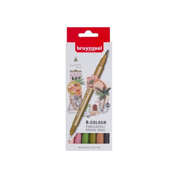 Набор линеров Bruynzeel 2in1 "Fineliners +Brushpen" 6 цвета (Марракеш)
