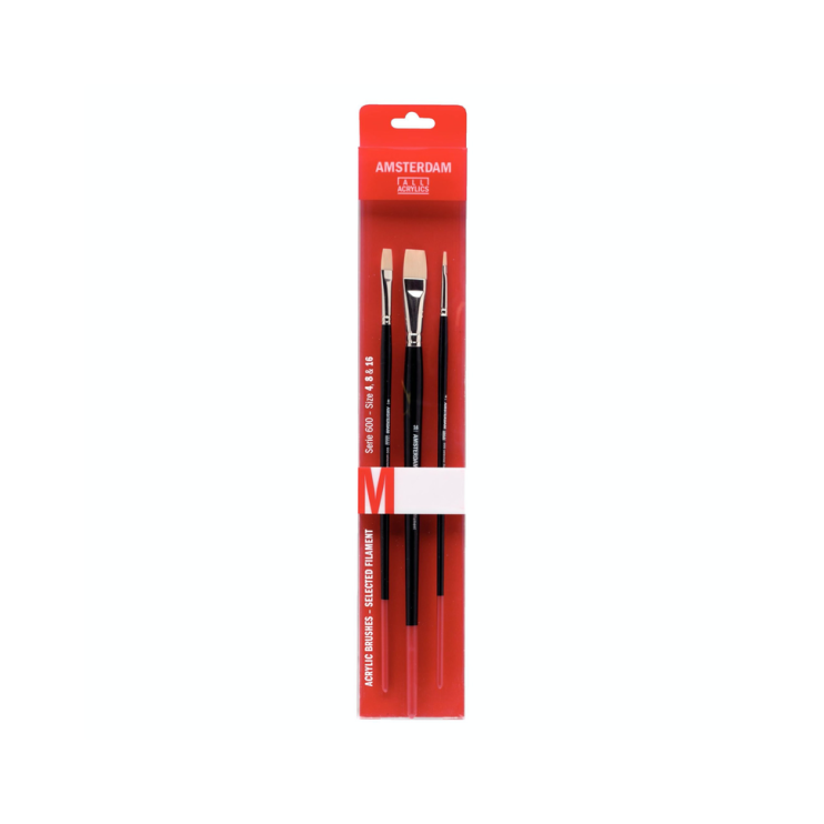 Набор синтетических кистей Amsterdam "Series 600" плоские M (#4, 8, 16)