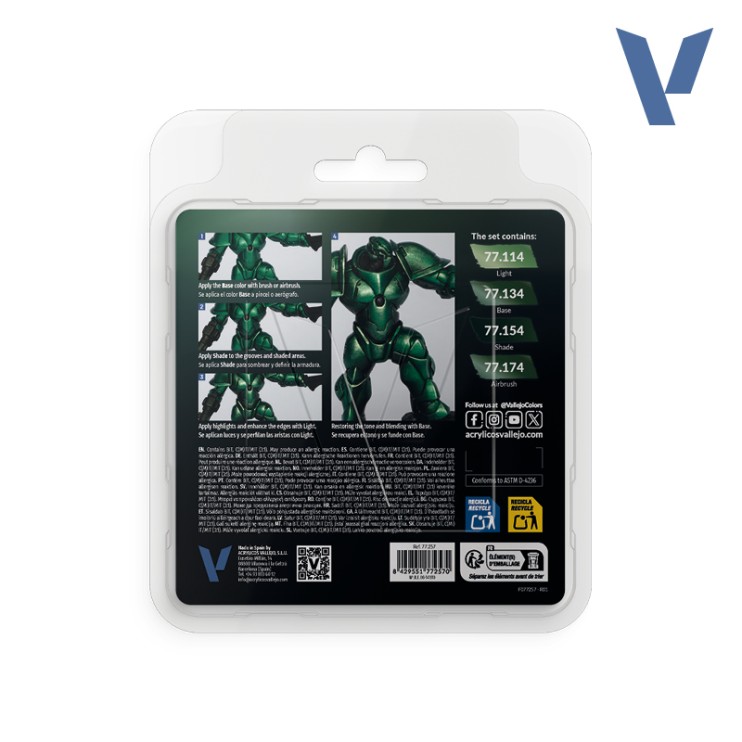 Набор из 4 красок Vallejo "True Metallic Metal" оттенки: Dusken Green