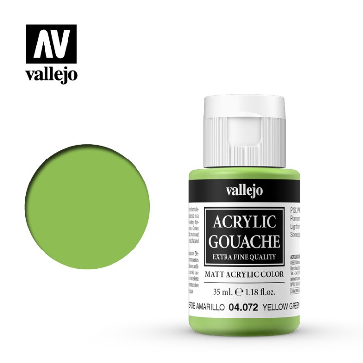 Гуашь-темпера Vallejo "Acrylic Gouache" 04.072 Желто-зеленый, 35 мл