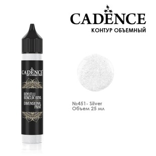 Рельефный контур акриловый Cadence "Dimensional Paint Glitter" 25мл, 451 серебро