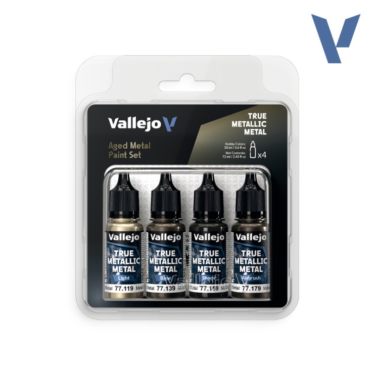Набор из 4 красок Vallejo "True Metallic Metal" оттенки: Aged Metal