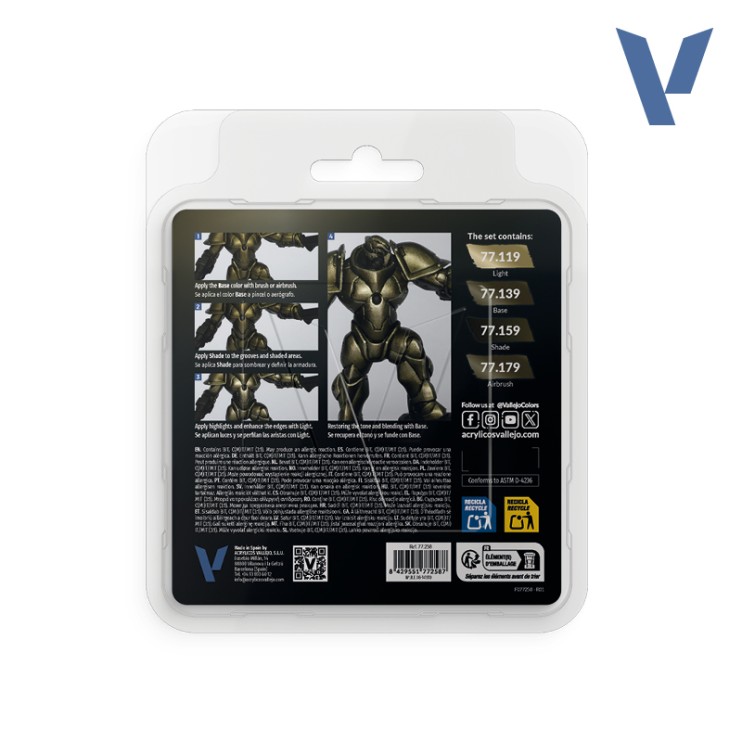 Набор из 4 красок Vallejo "True Metallic Metal" оттенки: Aged Metal