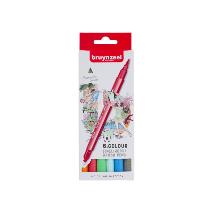 Набор линеров Bruynzeel 2in1 "Fineliners +Brushpen" 6 цвета (Рио)