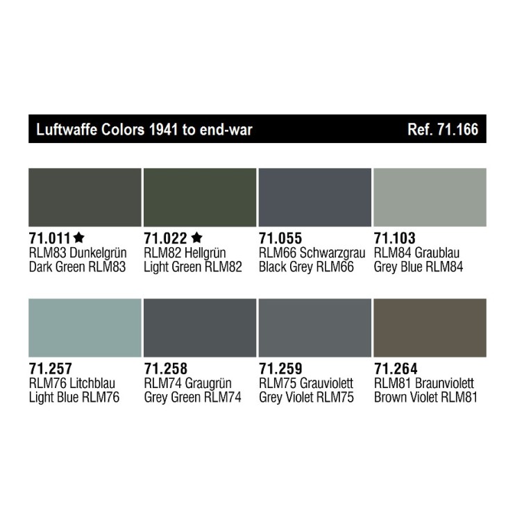 Набор 8 красок Model Air 71.166 "Luftwaffe colors 1941 to end-war"