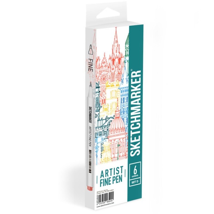 Набор капиллярных ручек Sketchmarker "Artist fine pen" 6 цветов, Basic 4
