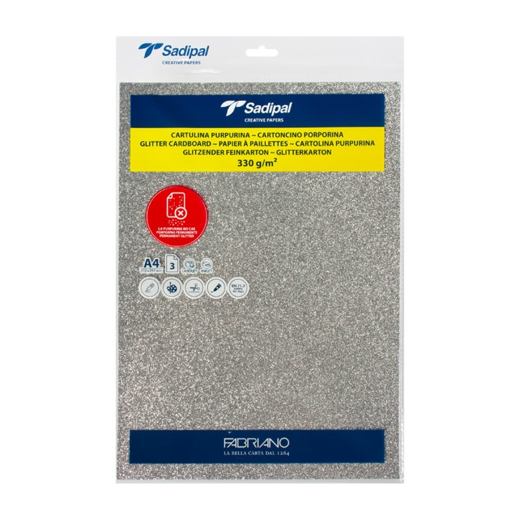 Бумага цветная с блестками Sapidal "Sirio" А4, 1л, 330г/м, цвет: Серебрянный 