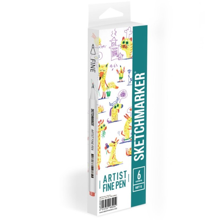 Набор капиллярных ручек Sketchmarker "Artist fine pen" 6 цветов, Basic 5