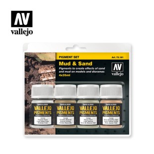 Набор сухих пигментов Vallejo "Pigments Mud & Sand" 4 цвета, Грязь и песок