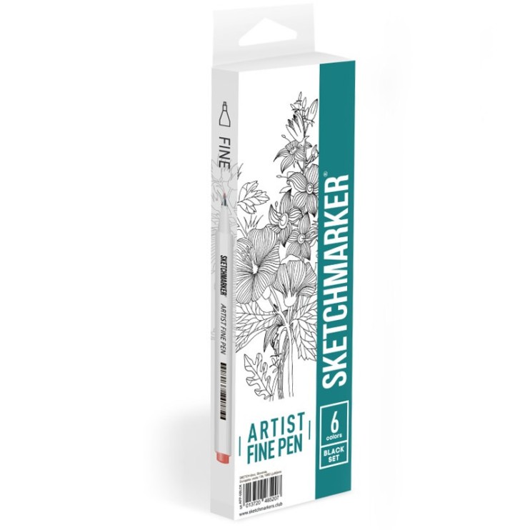 Набор капиллярных ручек Sketchmarker "Artist fine pen" 6 цветов, Black