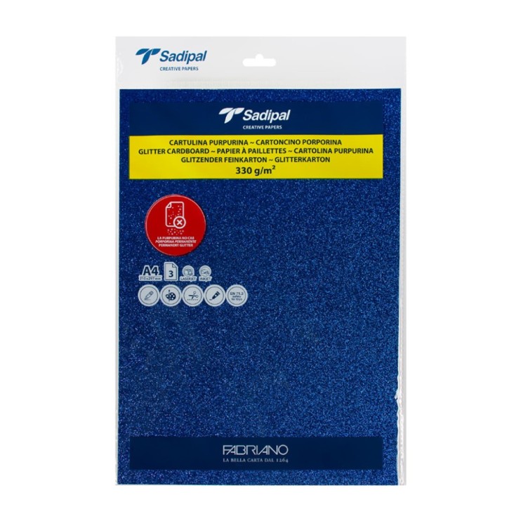 Бумага цветная с блестками Sapidal "Sirio" А4, 1л, 330г/м, цвет: Синий 