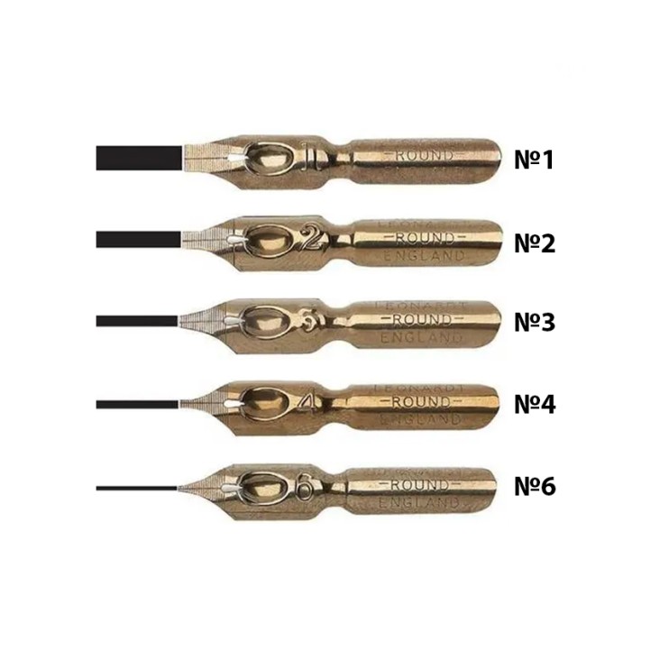 Набор из 5 перьев "Leonardt Round Hand" №1, №2, №3, №4, №6