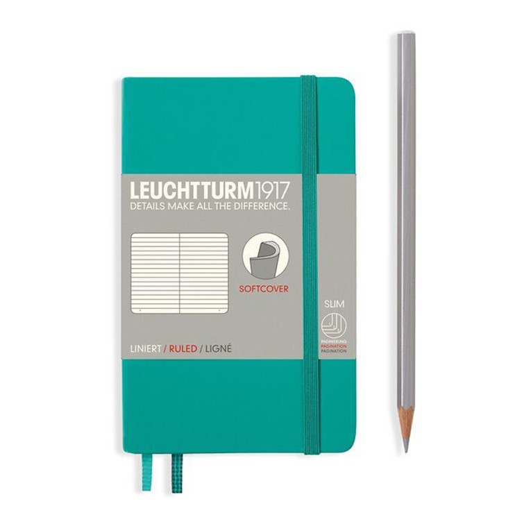 Блокнот в линейку Leuchtturm1917 "Pocket" A6, 61л, 80гр/м²,мягкая обложка, Изумрудный (355297)
