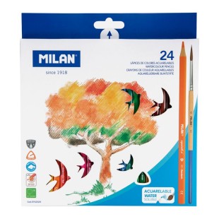 Набор акварельных карандашей "Milan" 24 цвета + кисть в картонной упаковке (трехгранные)