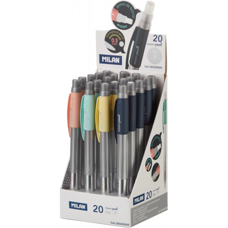 Карандаш механический Milan "PL1" 0.5мм, 20 штук, серебристые