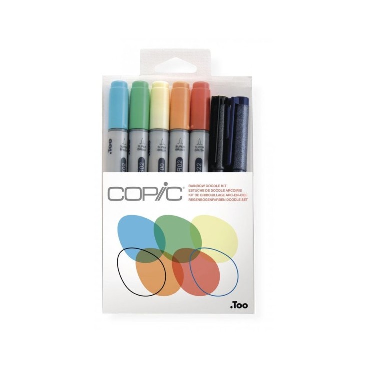 Набор COPIC CIAO "Doodle Kit Rainbow" 5 маркеров и 2 линера в пластиковом пенале