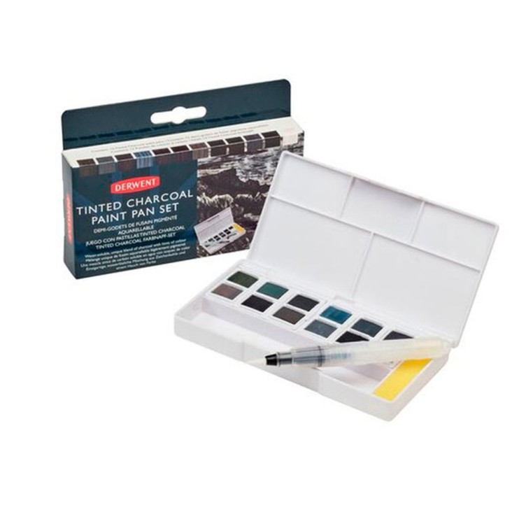 Набор акварельных красок Derwent "Tinted Charcoal" 12 кювет в пластиковом пенале 