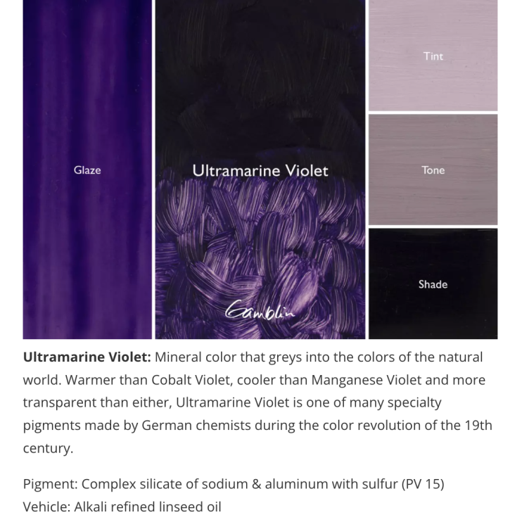 Масляная краска Gamblin "Artist" Ultramarine Violet (ультрамарин фиолетовый), туба 37мл