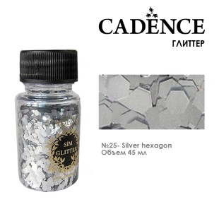 Глиттер в банке Cadence "Glitter Powder" 45мл, №25 серебро шестиугольник