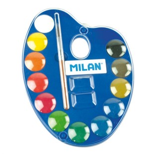 Набор акварельных красок "MILAN " 12 цветов (кюветы 25мм) + кисть в пластиковом пенале