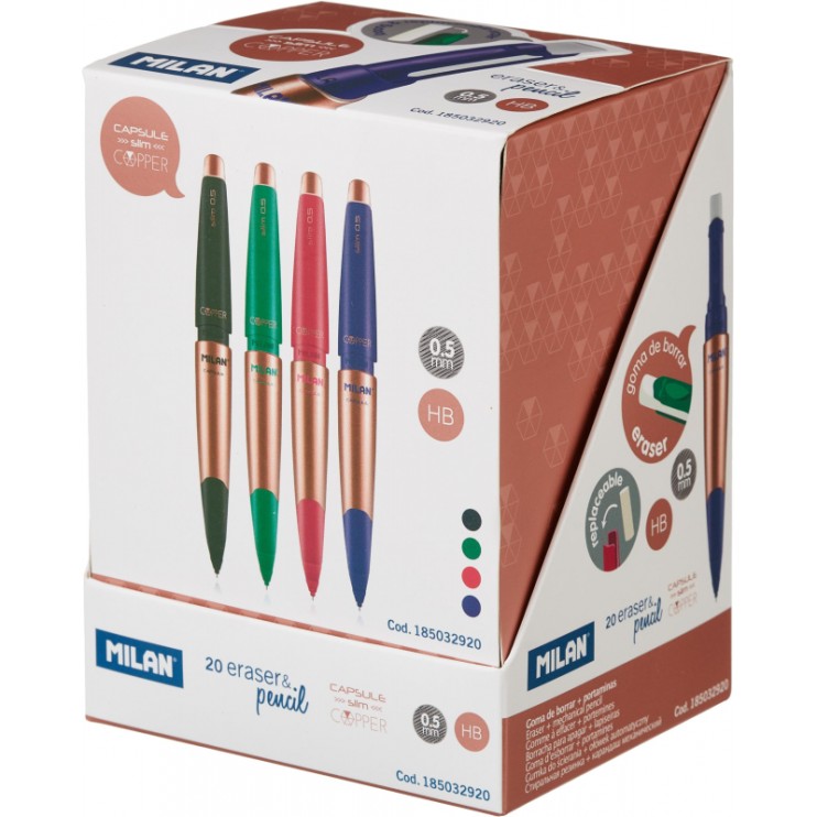 Карандаш механический Milan "CAPSULE Slim Copper" 0.5мм, 20 штук, цвета в ассортименте