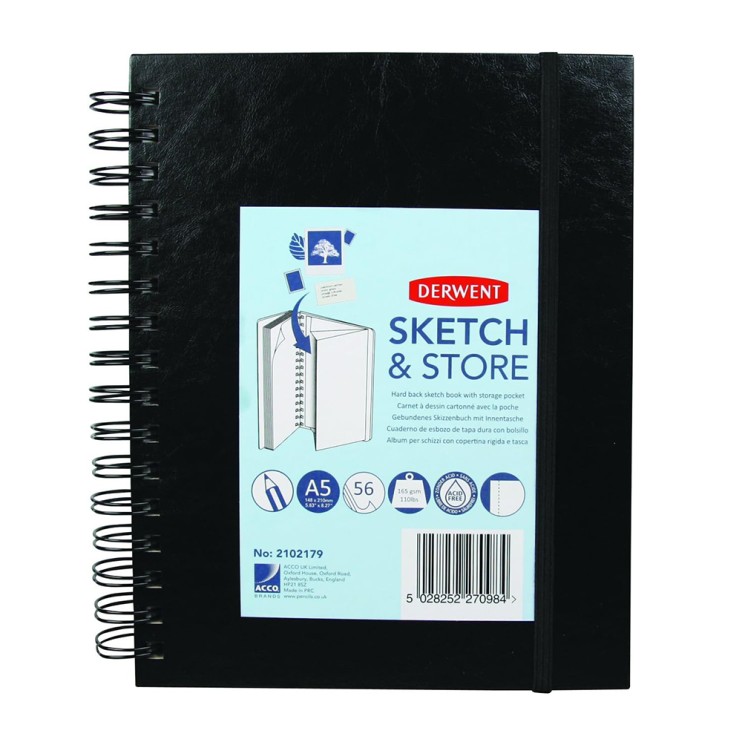 Блокнот для эскизов на спирали Derwent "Sketch&Store" А5, 56л, 165г/м (2102179)