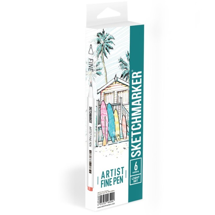 Набор капиллярных ручек Sketchmarker "Artist fine pen" 6 цветов, Light Colors