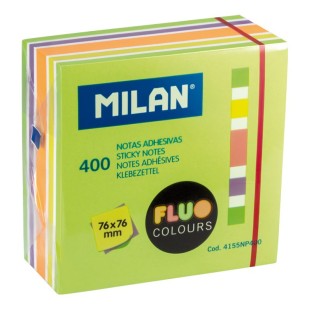 Бумага для заметок самоклеящаяся "MILAN" цвета флуоресцентные, 76х76мм, 400л