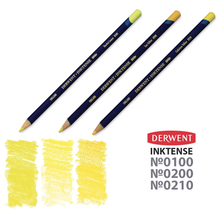 Набор карандашей чернильных Derwent "Inktense" 3 штуки, лимонные оттенки (0100, 0200, 0210)