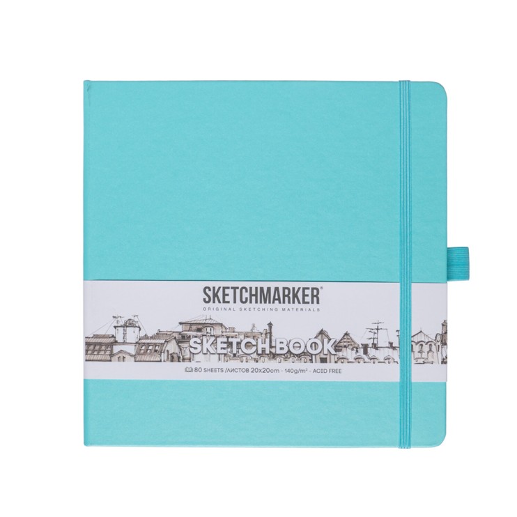 Блокнот для зарисовок Sketchmarker 20x20см, 140г/м2, 80л, твердая обложка Аквамарин