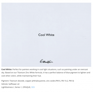 Масляная краска Gamblin "Artist" Cool White (белила холодные), туба 37мл