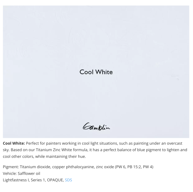 Масляная краска Gamblin "Artist" Cool White (белила холодные), туба 37мл