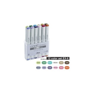 Набор Copic Sketch "EX 6" 12 маркеров двухсторонних в пластиковом пенале