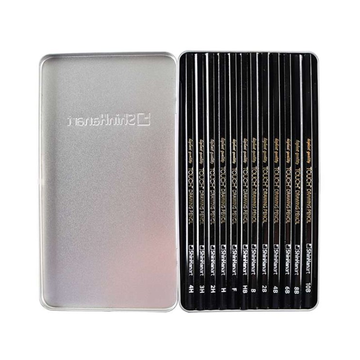 Набор чернографитных карандашей TOUCH "Drawing" 12 штук в металлическом пенале