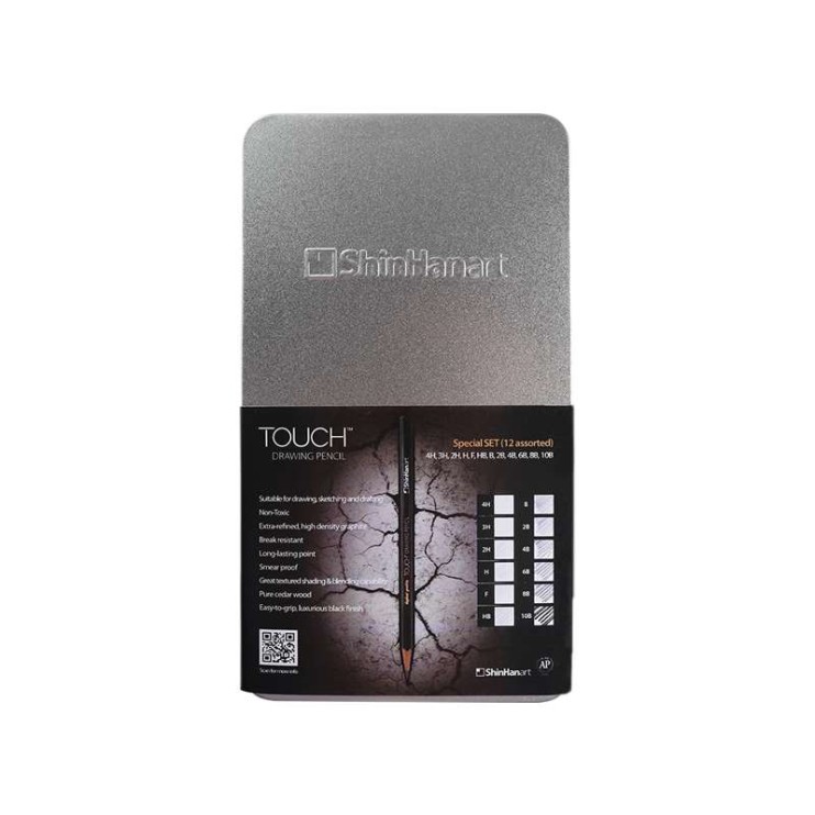 Набор чернографитных карандашей TOUCH "Drawing" 12 штук в металлическом пенале