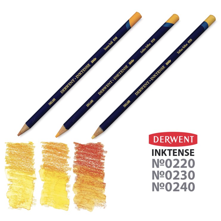 Набор карандашей чернильных Derwent "Inktense" 3 штуки, желтые оттенки (0220, 0230, 0240)