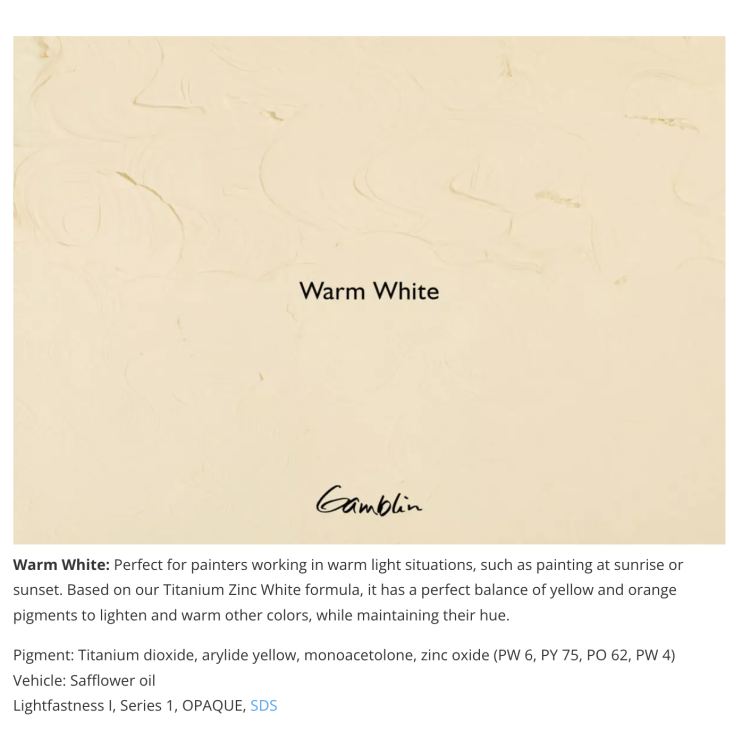 Масляная краска Gamblin "Artist" Warm White - Белила теплые, туба 37мл