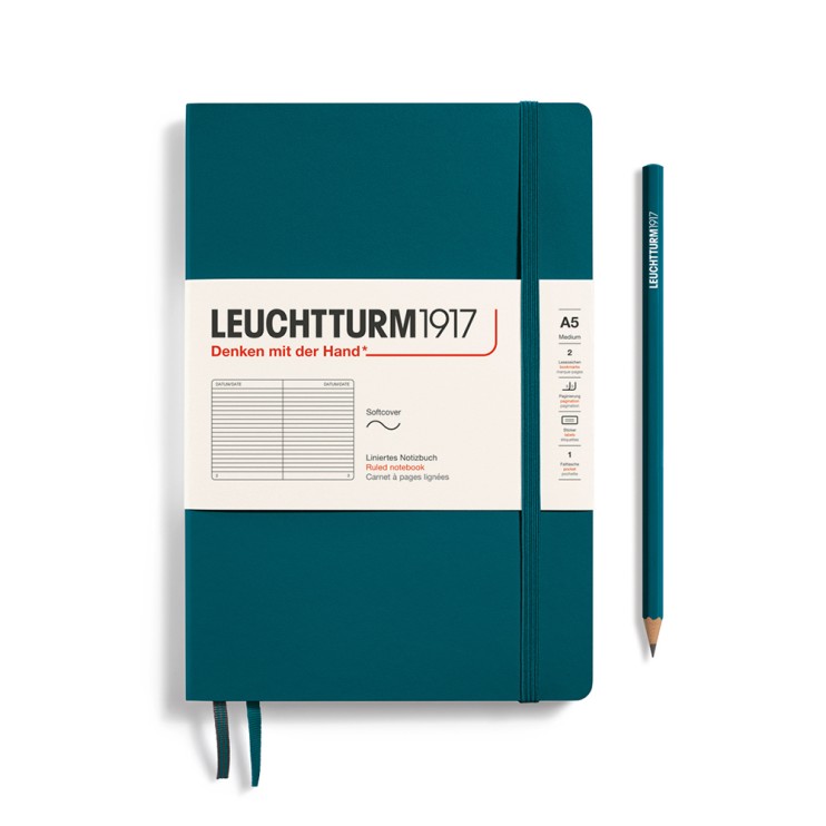 Блокнот в линейку Leuchtturm1917 "Medium" A5, 61л, 80гр/м², мягкая обложка,Зеленый Океан (362838)